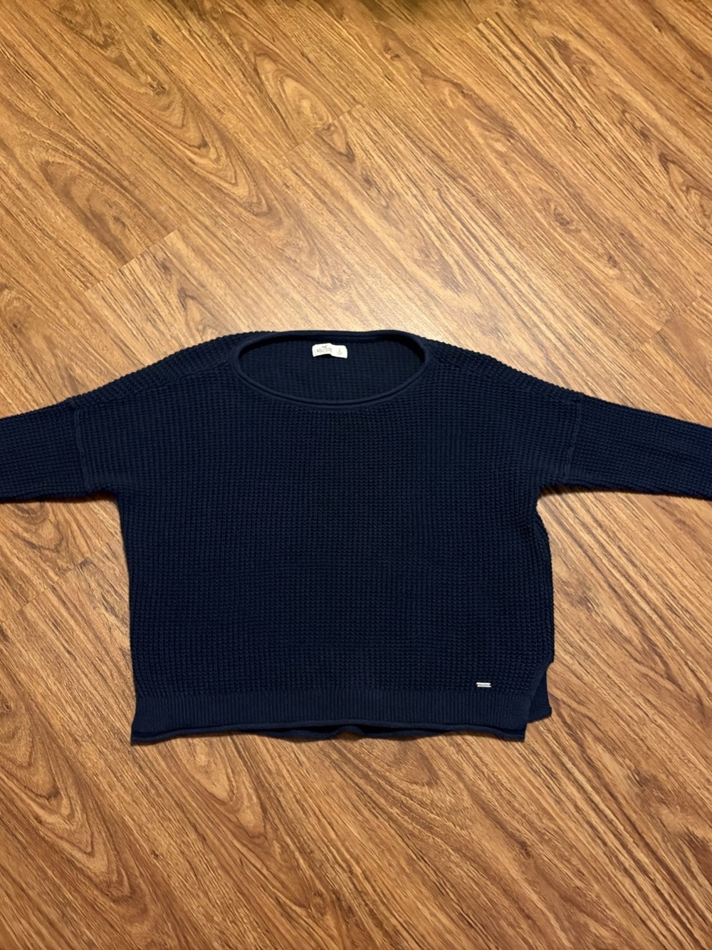 Hollister Navy Blue Textured Waffle Knit Drop Shoulder Sweater Pullover L